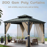 Garvee 10 ft x 10 ft Hardtop Gazebo with Double Metal Roof, Aluminum Alloy Frame, Net, and Curtain for Patio, Backyard, Lawn, Garden - Black Matte Finish