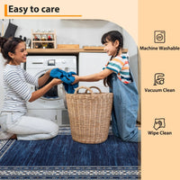 Garvee Tapis de cuisine 2x6 lavable, doux, antidérapant, de couloir, d'intérieur, géométrique moderne bleu