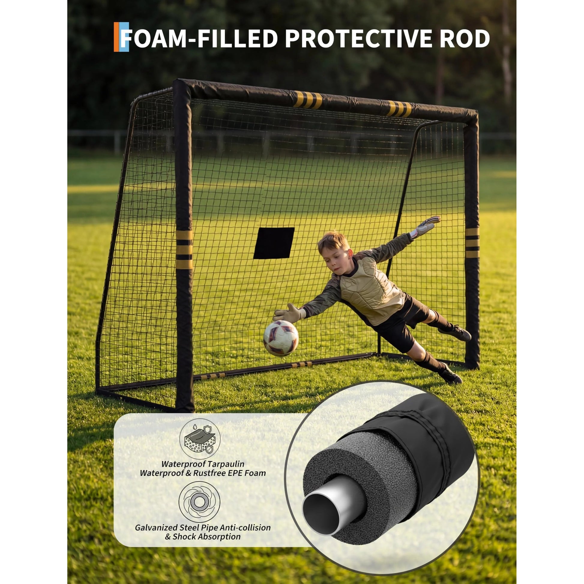 Garvee 8x5.3 Ft Metal Soccer Goal with Foam Padded Posts for Backyard Use, Weatherproof, Easy Assembly, Durable Rust-Resistant Steel, Suitable for Adults and Kids