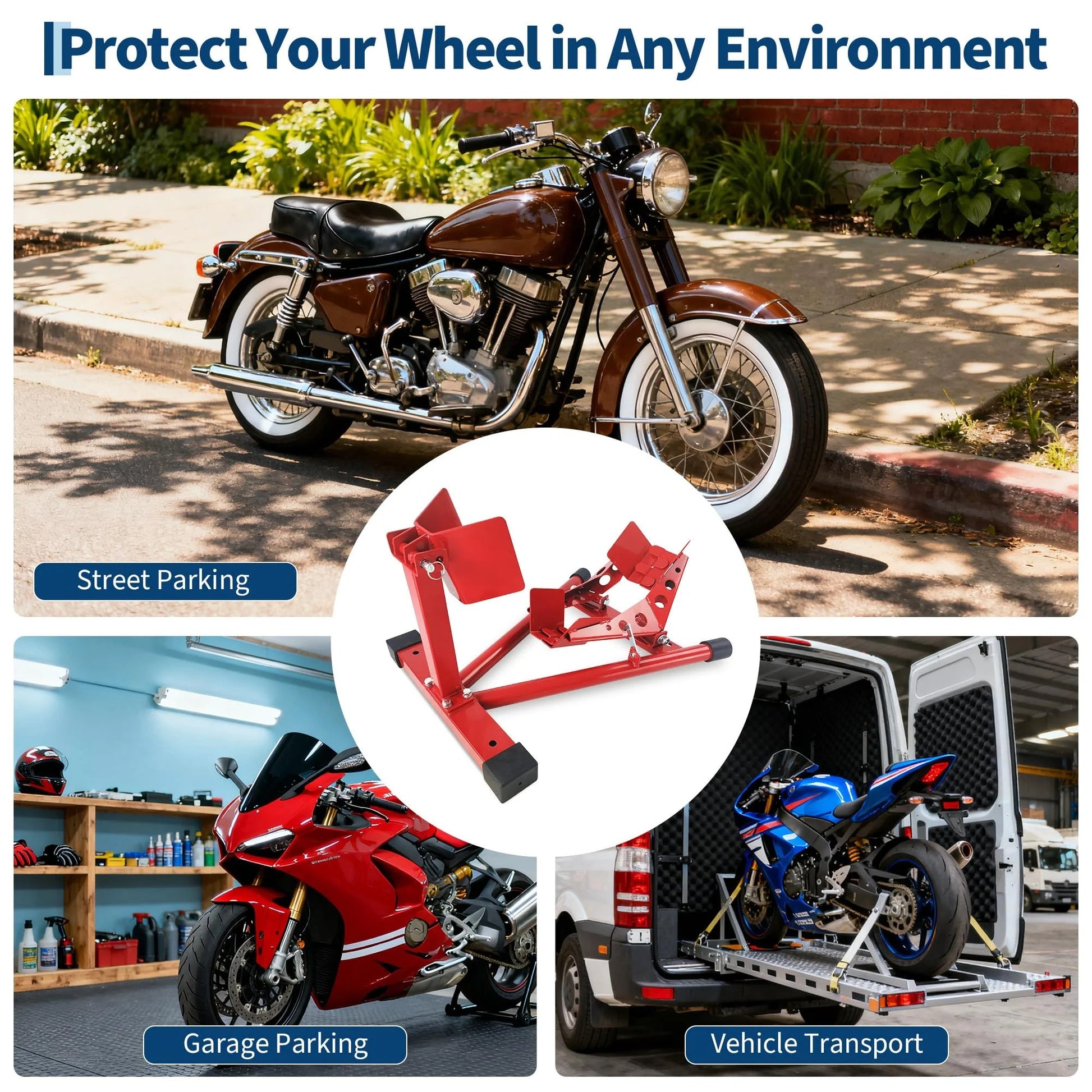 Garvee Professional Grade Universal Wheel Chock Motorcycle Stand Heavy-Duty 1500Lb for Trailers Garage Dirt Bikes