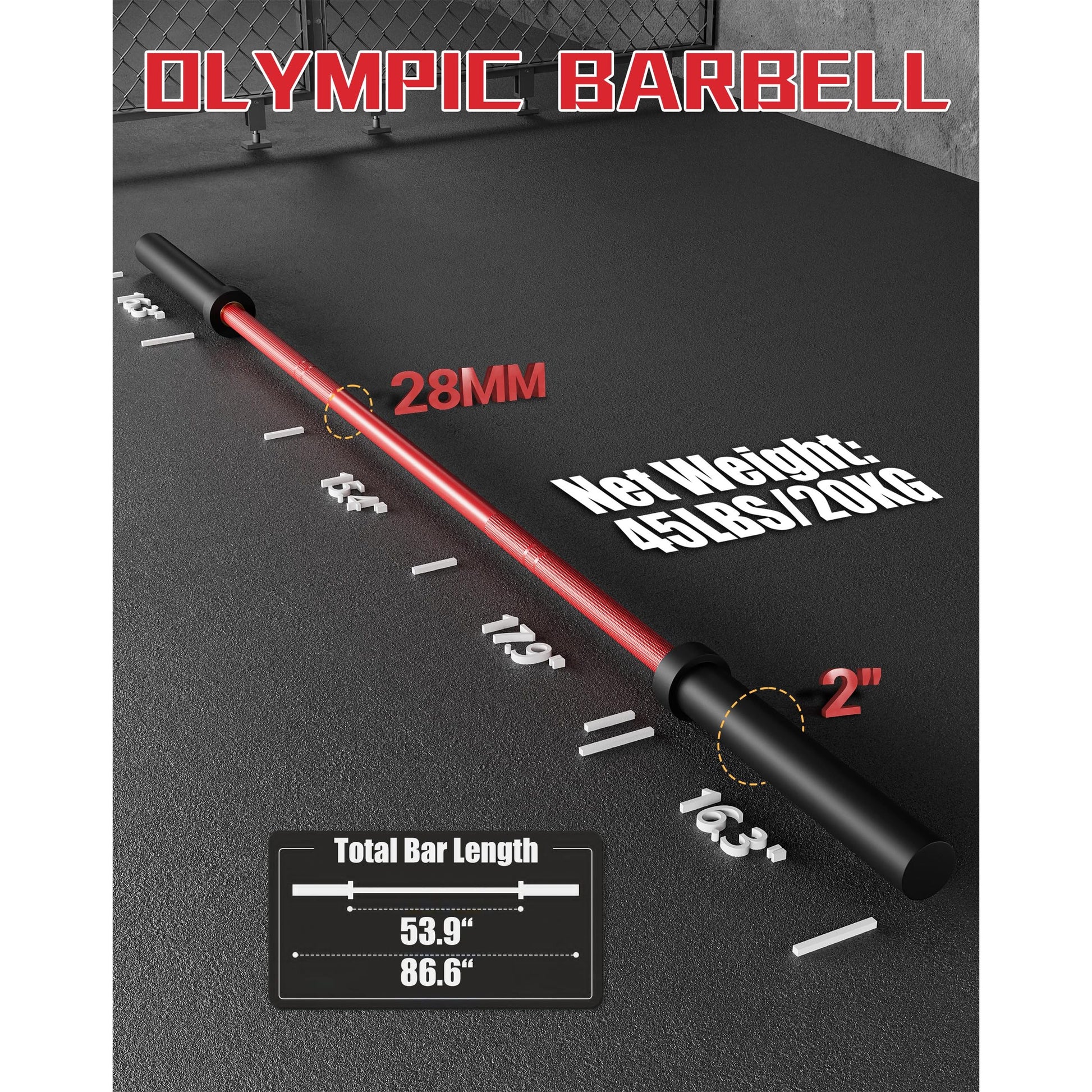 Garvee 7FT Olympic Barbell 1500 LBS Powerlifting Bar 45 LB Needle Bearings Brass Bushings Home Gym