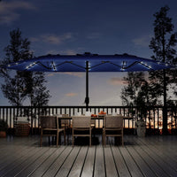 Garvee 15FT Double-Sided Patio Umbrella with 36 Solar LED Lights – Heavy-Duty Rectangular Outdoor Market Parasol – Fade-Resistant Canopy – With Base – Perfect for Garden, Pool, Backyard, or Deck – Navy Blue