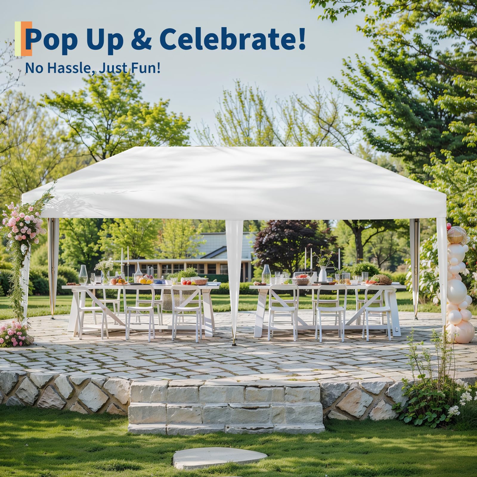 Garvee 10'x20' Pop Up Canopy Heavy Duty & Waterproof Canopy Without Sidewalls for Outdoor Party,Camping,Pickup-White