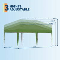 Garvee 10' X 20' Pop up Canopy Tent with 210 D Oxford Fabric, Portable Instant Commercial Canopy Including 12 Stakes 6 Sandbags for Farmers' Market, Wedding Event, Outdoor Camping, Green