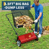 Garvee Push Lawn Sweeper 21-Inch Width, Enhanced 4-Brush System, Heavy Duty Steel Frame, Yard And Garden Cleanup, Red