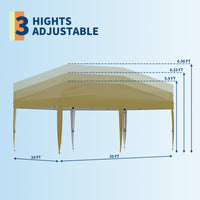 Garvee 10'x 20' Pop up Canopy Tent with 210 D Oxford Fabric, Portable Instant Commercial Canopy Including 12 Stakes 6 Sandbags for Farmers' Market, Wedding Event, Outdoor Camping, Khaki
