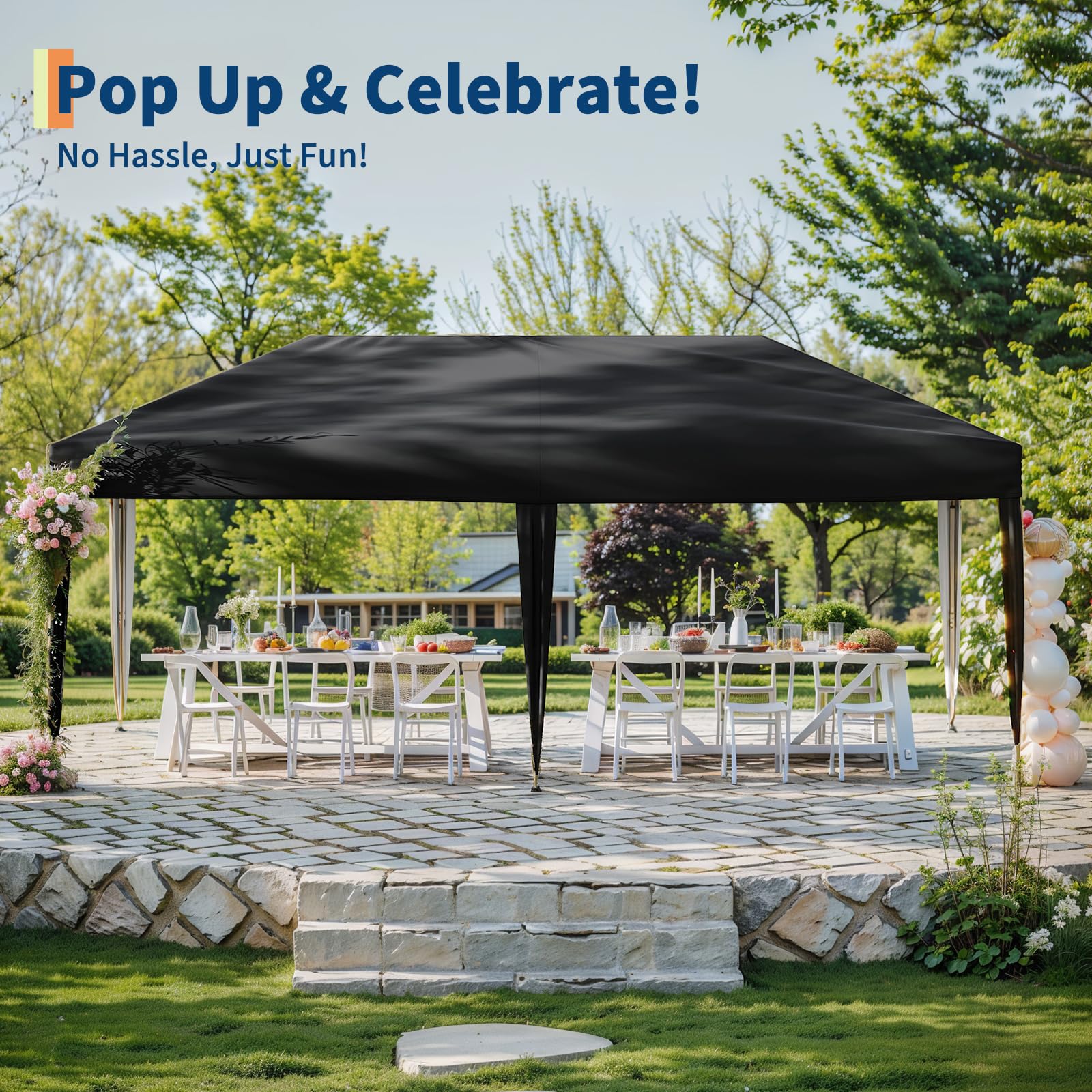 Garvee 10'x 20' Pop up Canopy Tent with 210 D Oxford Fabric, Portable Instant Commercial Canopy Including 12 Stakes 6 Sandbags for Farmers' Market, Wedding Event, Outdoor Camping, Black