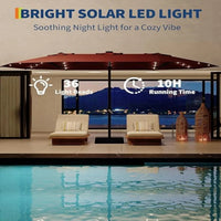 Garvee 15' Solar-Powered Patio Umbrella with 36 LED Lights, Double-Sided Design & Cross Base for Poolside, Deck, Backyard, Wine Red