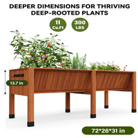 Garvee Deep Wooden Raised Garden Bed with Legs & Hooks – 72x26x31in Planter Box – 13.7" Deep, Elevated for Vegetables, Herbs, Flowers – Detachable Liner, Outdoor Use for Patio, Balcony, Backyard, Oak Color