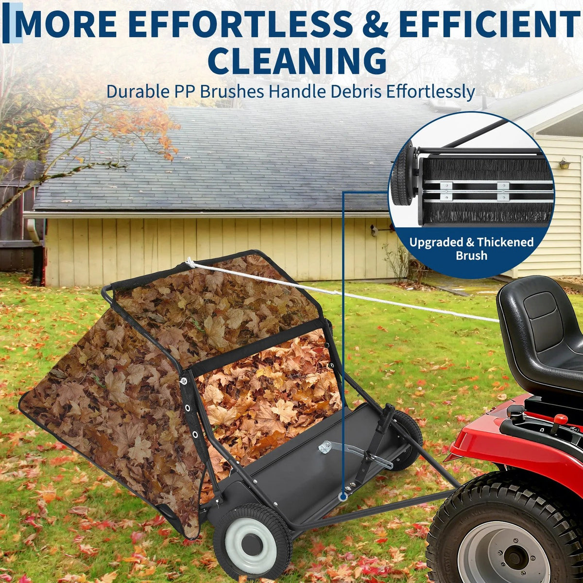 Garvee 42" Tow-Behind Lawn Sweeper, 21 cu ft Hopper, Adjustable Brush Height, Universal Hitch for Lawn Tractor ATV and UTV, Leaf and Grass Collector, Black