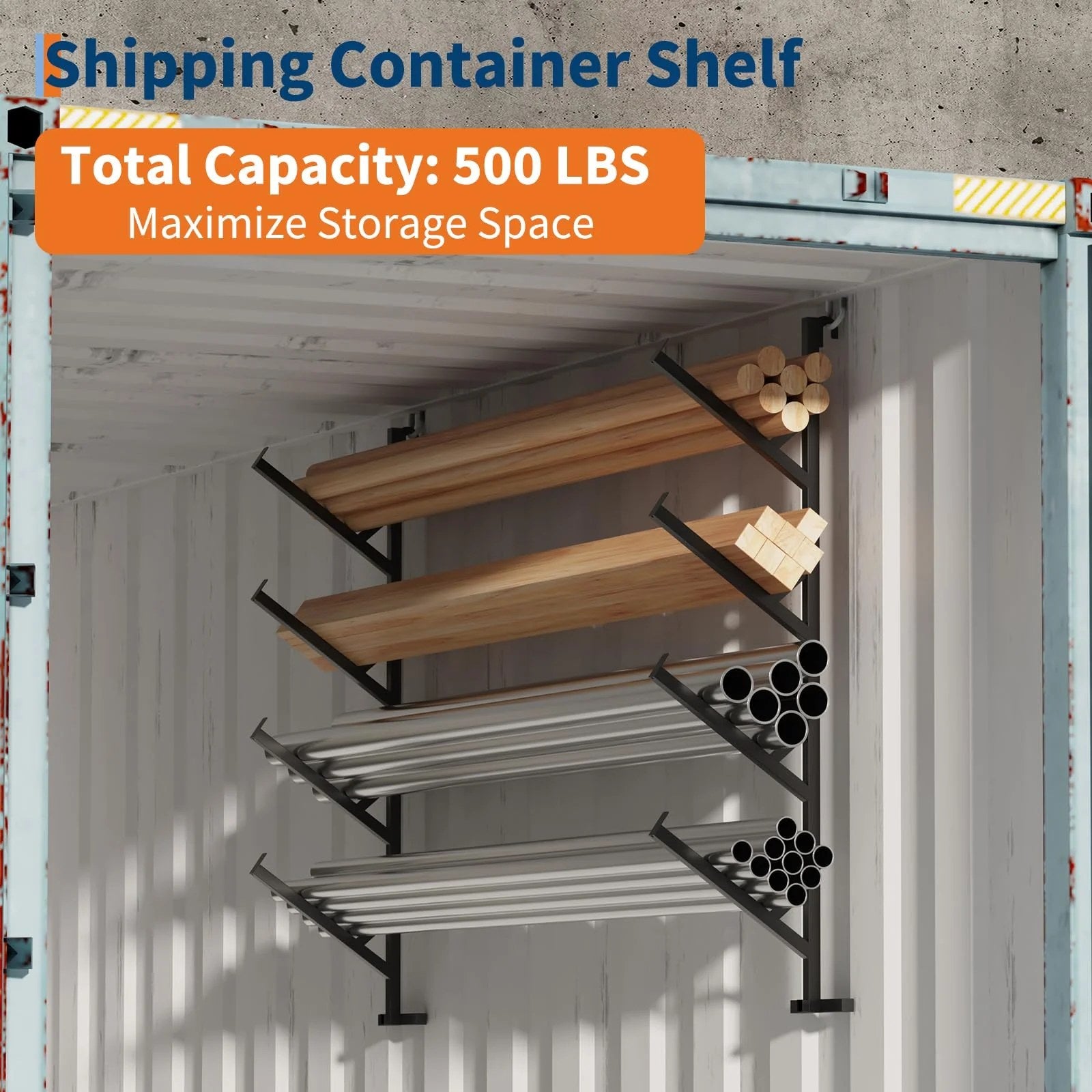 Garvee 2 Pack Shipping Container Pipe Rack, 4-Tier Heavy-Duty Shelving Brackets, No-Drill Installation, 400 LB Capacity, Black