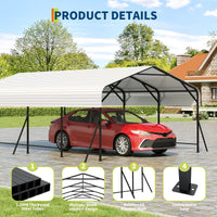 Garvee Heavy Duty 20x20x9 FT Metal Carport - Reinforced Steel Frame & Base Garage Shelter - All-Weather Protection for Cars, Boats, Tractors - Elegant White Tile, Size: 20*20*9 ft White tile