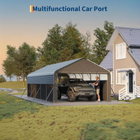 Garvee All-Weather Enclosed Metal Carport – 12'x24'x9' Heavy Duty Steel Frame, 220g Tarp, Outdoor Storage Shelter for Pickup Trucks, Boats, Tractors