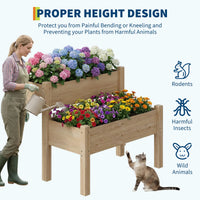 Garvee Jardinière surélevée à 2 niveaux en bois de sapin avec pieds pour jardin, terrasse, balcon, 33"x33"x29" Bois naturel