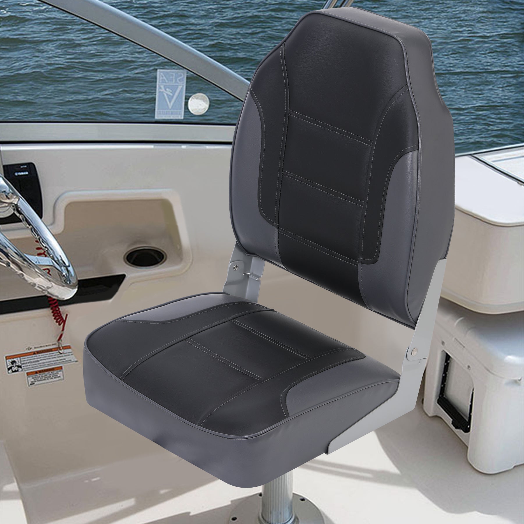 Garvee 2 Pack Folding High Back Boat Seats + Thickened Sponge Padding + Stainless Steel Screws + Waterproof PVC + Aluminum Hinges + 5" x 5" Bolt Hole Pattern + Fishing, Sightseeing