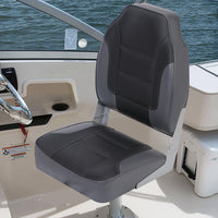 Garvee 2 Pack Folding High Back Boat Seats + Thickened Sponge Padding + Stainless Steel Screws + Waterproof PVC + Aluminum Hinges + 5" x 5" Bolt Hole Pattern + Fishing, Sightseeing