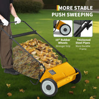 Garvee Push Lawn Sweeper 26-Inch Width 4-Brush System Heavy Duty Steel Frame Yard Garden Cleanup Yellow