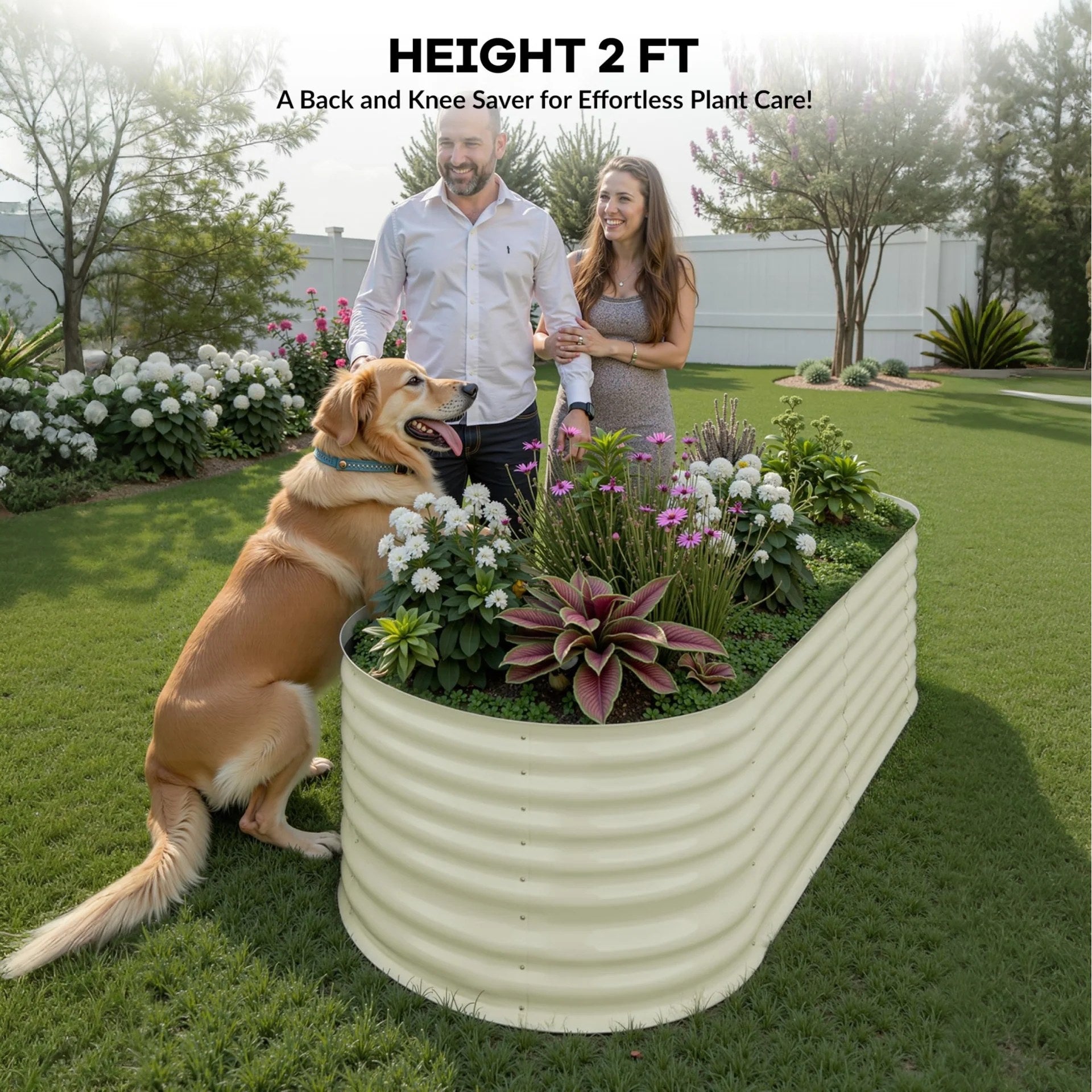 Garvee 2 Pcs Galvanized Raised Garden Bed - Heavy-Duty Metal Planter Box for Vegetables, Flowers, Herbs, 6x3x2ft, Beige/Green