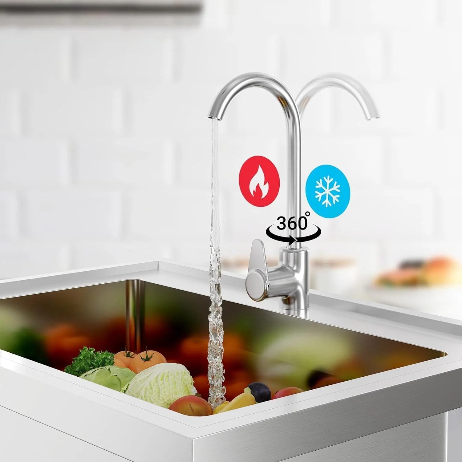 Garvee Stainless Steel Free Standing Single Bowl Sink with Faucet for Laundry Kitchen Garage Outdoor, Adjustable Legs, Silver