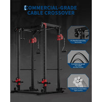 Garvee Power Cage Multi-Functional Power Racks with Dual Pulley Systems for Home Gym 1200 LBS Capacity Red