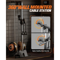 Garvee Wall Mount Cable Machine with 19 Positions Dual Pulley System, Adjustable Footplate for Home Gym, 27.2"x18.1"x81.9", Black