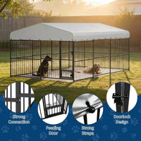 Garvee Large Dog Enclosures Outdoor Dog Kennel with Waterproof Cover Feeding Doors for Yard Garden Backyard 10×15×7FT