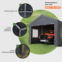 Garage portable Garvee 10x20 pieds avec bâche en PE 200g, portes avant et arrière enroulables, 4 fenêtres, gris - Abri de voiture pour bateaux, camionnettes, événements