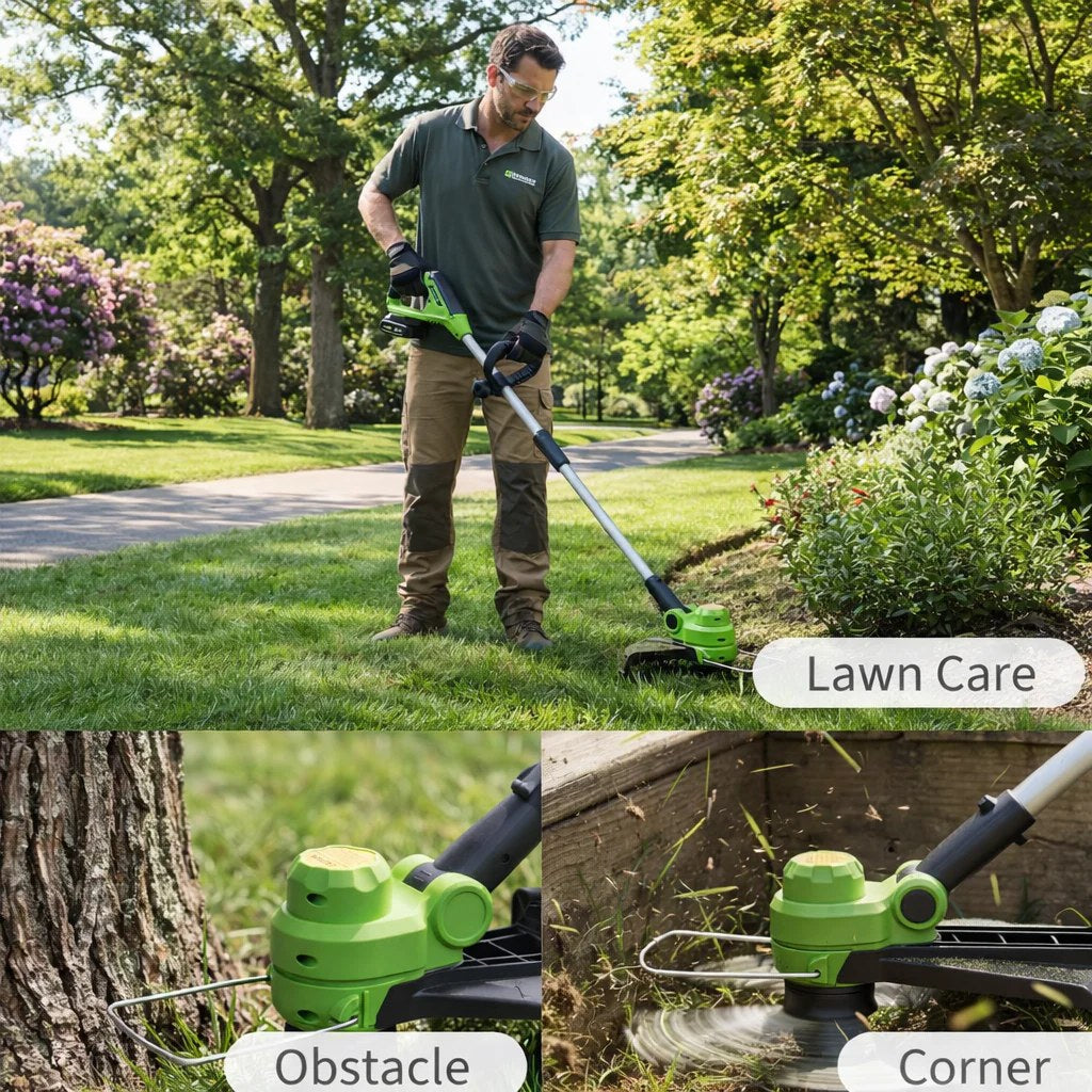 Garvee 20V Grass Trimmer With Dual Lithium Batteries, 8 Cutting Lines, Portable Electric Garden Cutter, Lightweight Design
