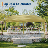 Garvee 10'x 20' Pop up Canopy Tent with 210 D Oxford Fabric, Portable Instant Commercial Canopy Including 12 Stakes 6 Sandbags for Farmers' Market, Wedding Event, Outdoor Camping, Khaki