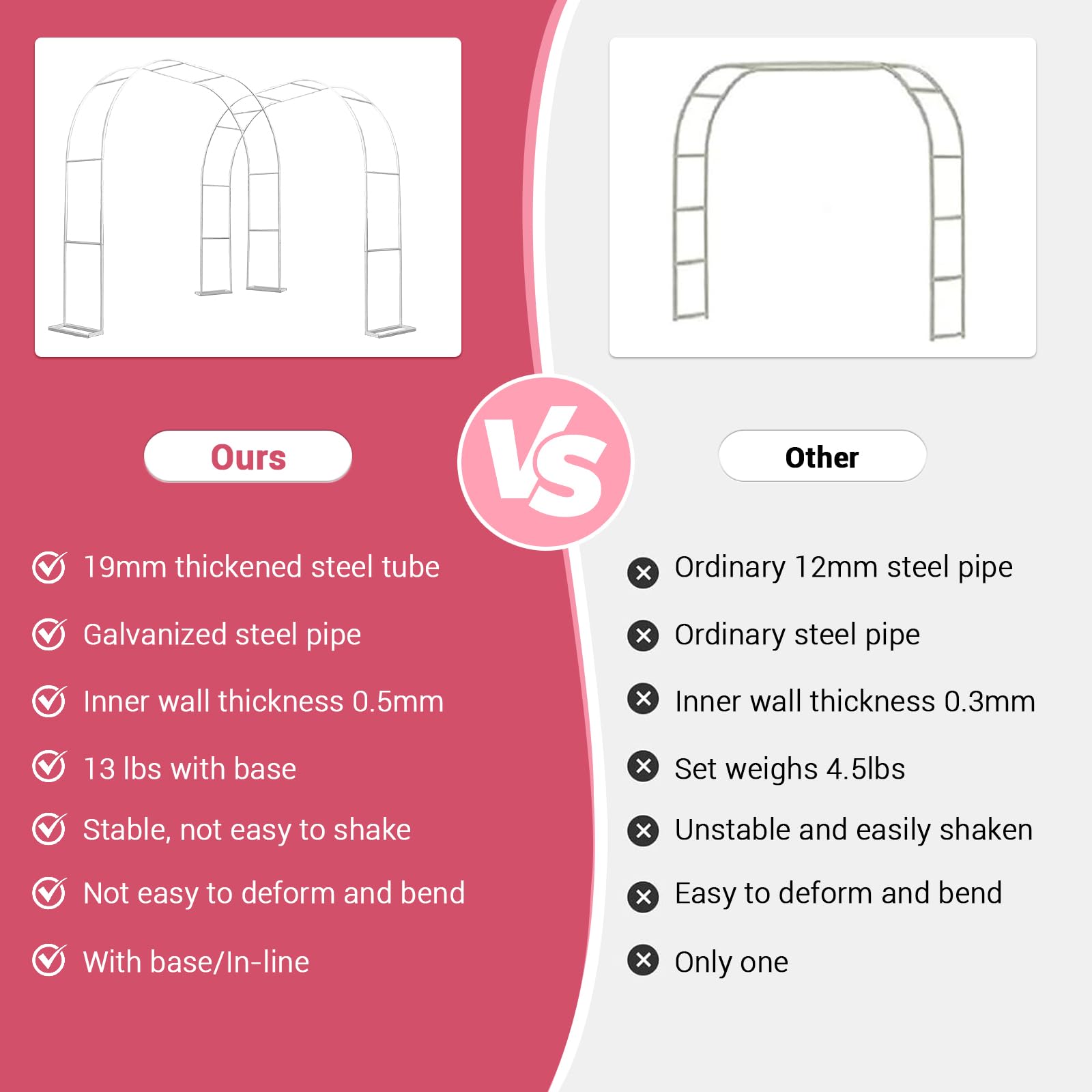 Garvee Metal Garden Arch Trellis 9.8'x7.2' Weatherproof Rust-Resistant Metal Sturdy Square Base Easy Assembly Outdoor Wedding Party Decor