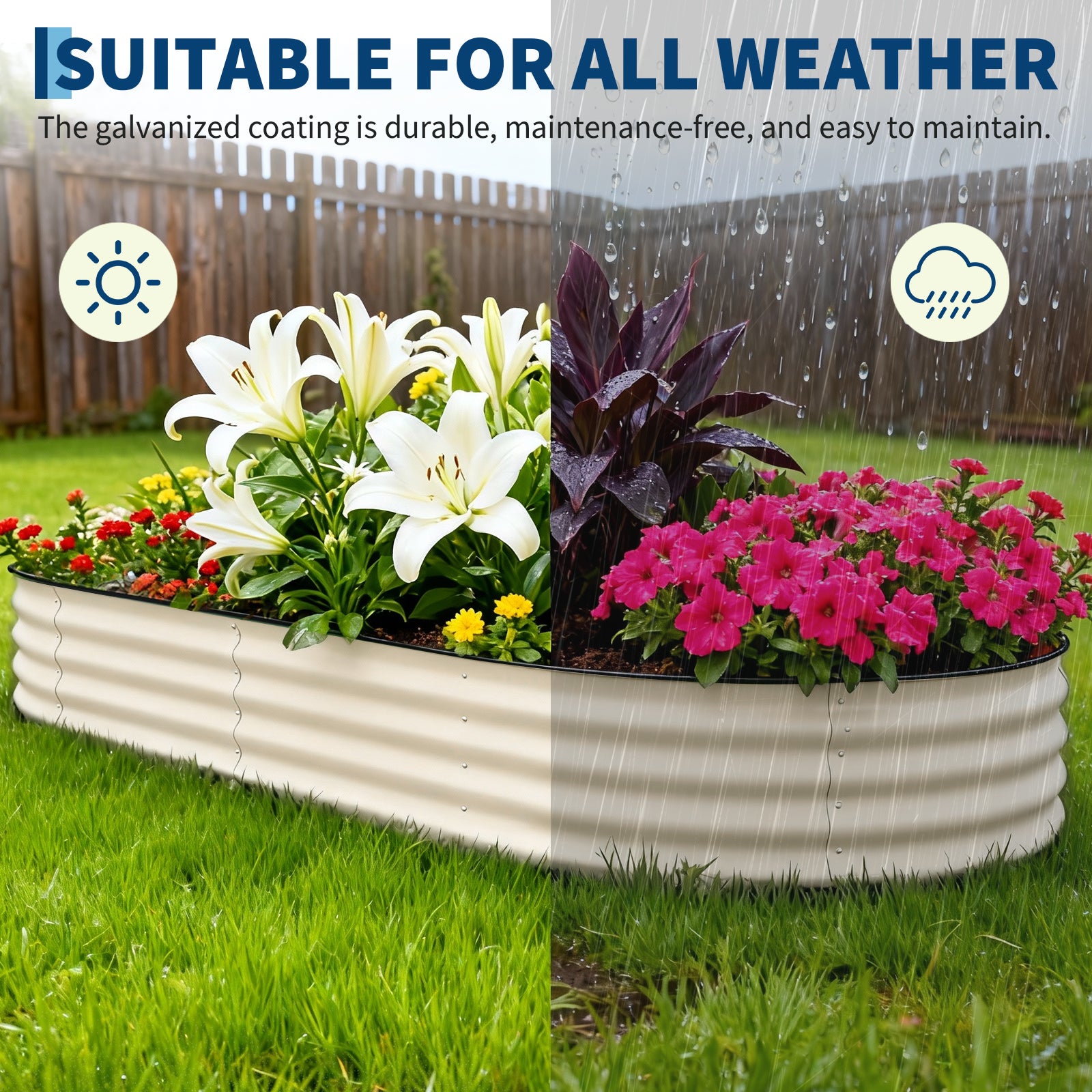 Garvee 2 Pcs 10x4x1.5 ft Raised Garden Beds Outdoor Galvanized Steel Planter Box Beige