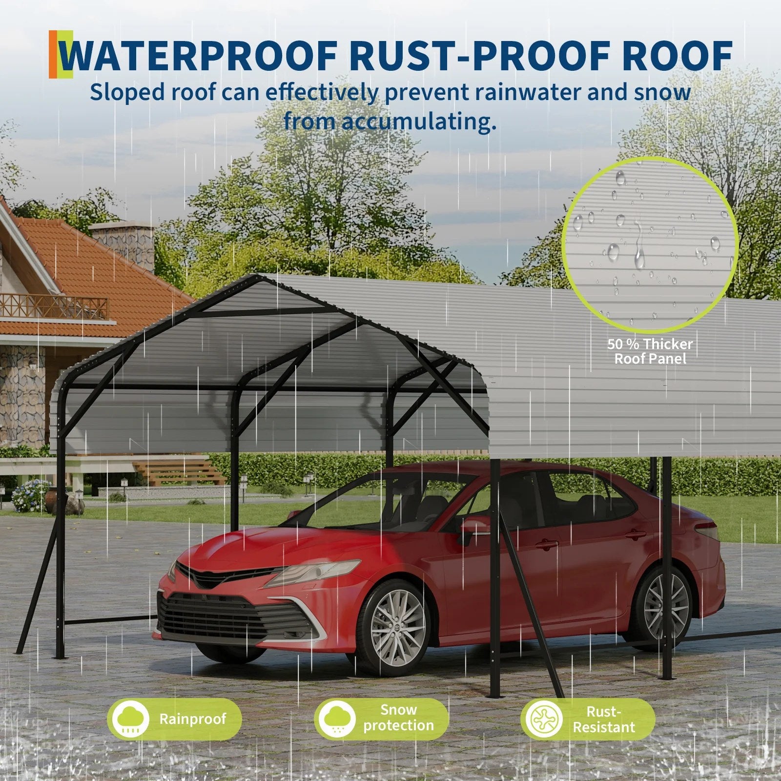 Garvee Heavy Duty 20x20x9 FT Metal Carport - Reinforced Steel Frame & Base Garage Shelter - All-Weather Protection for Cars, Boats, Tractors - Elegant White Tile, Size: 20*20*9 ft White tile