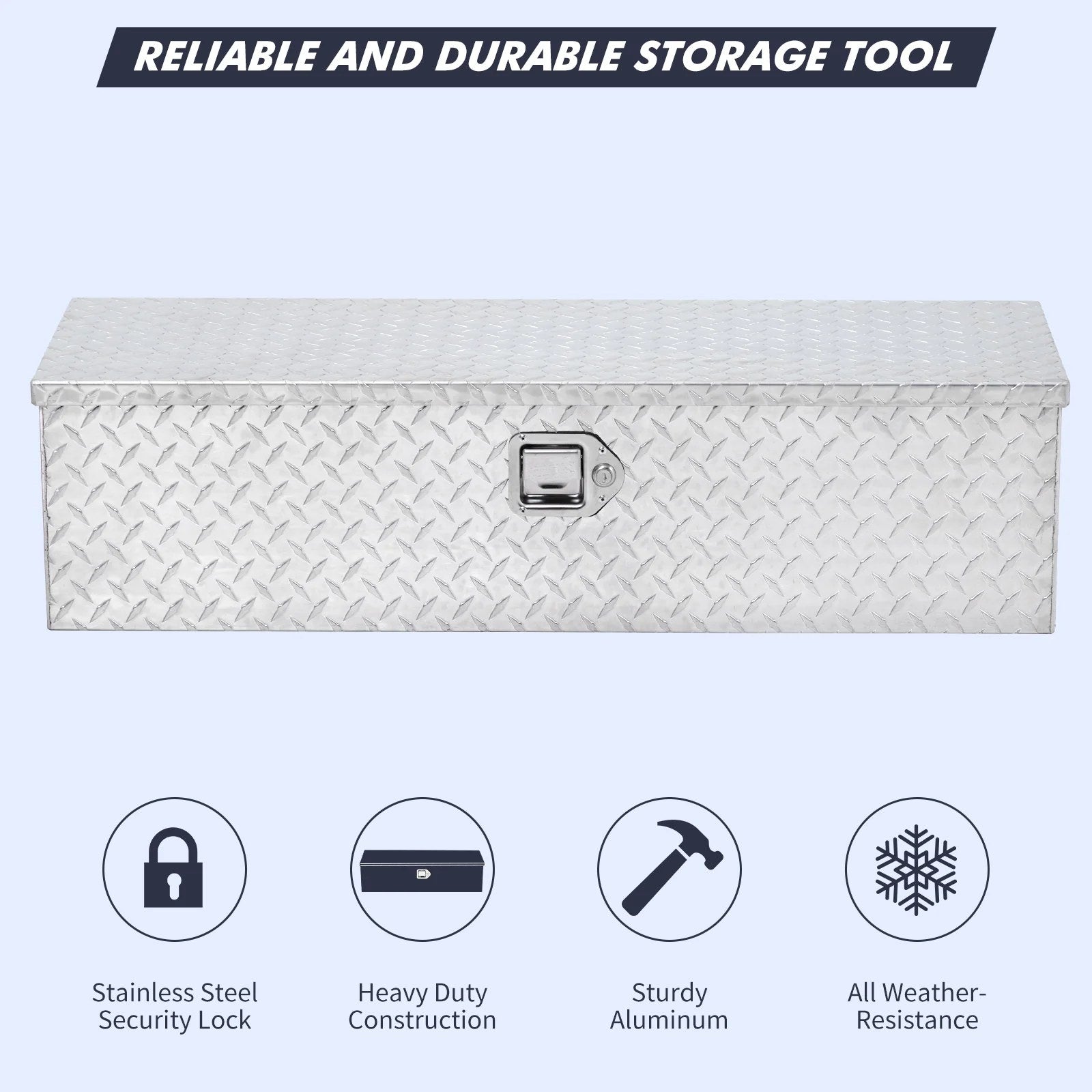 Boîte à outils en aluminium Garvee de 48 pouces pour benne de camion, coffre de rangement robuste et étanche avec serrure pour camions, remorques, camping-cars, argent