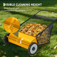 Garvee Push Lawn Sweeper 26-Inch Width 4-Brush System Heavy Duty Steel Frame Yard Garden Cleanup Yellow