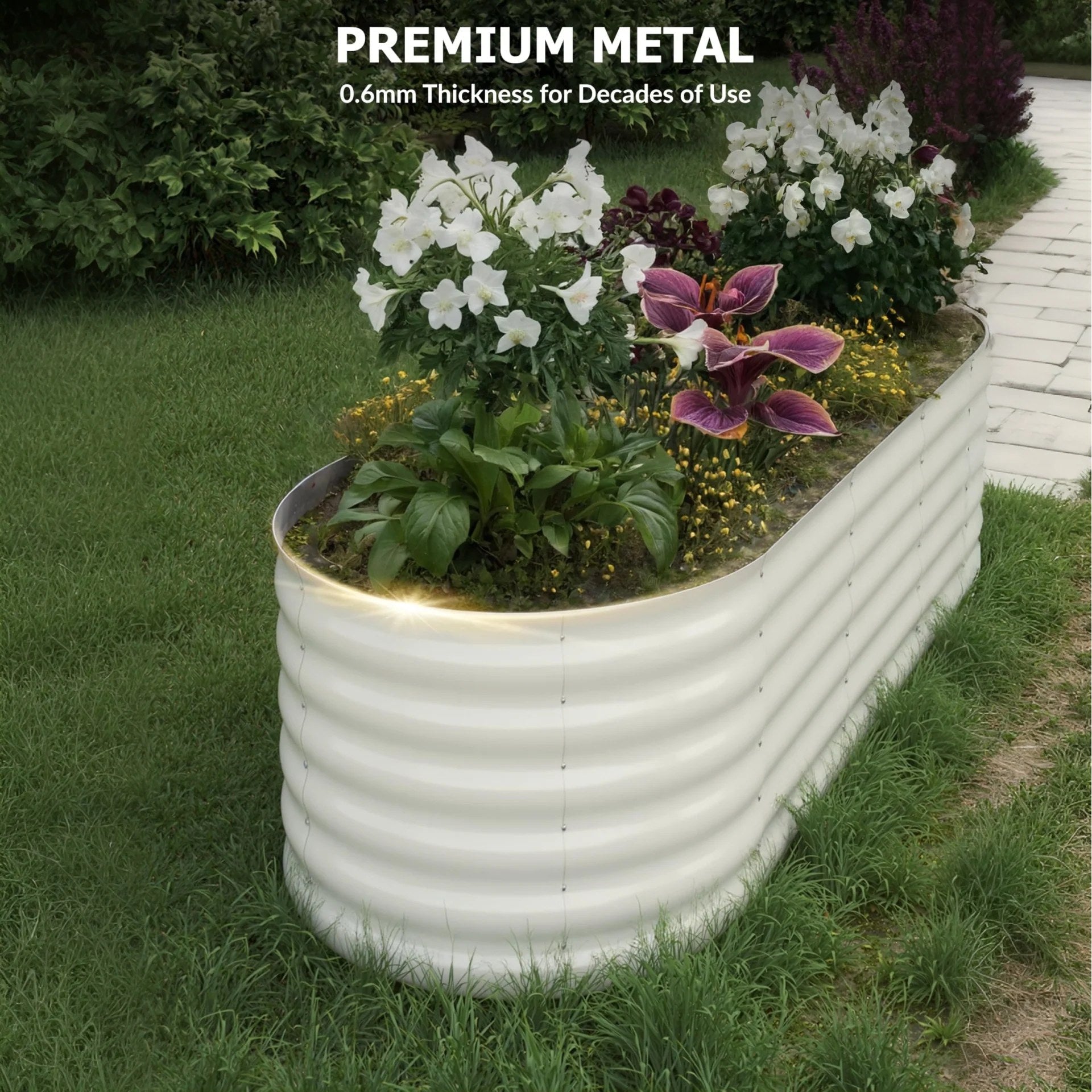 Garvee 2 Pcs Raised Garden Beds Outdoor Galvanized Steel Planter Box 8x2x1.5 ft Beige