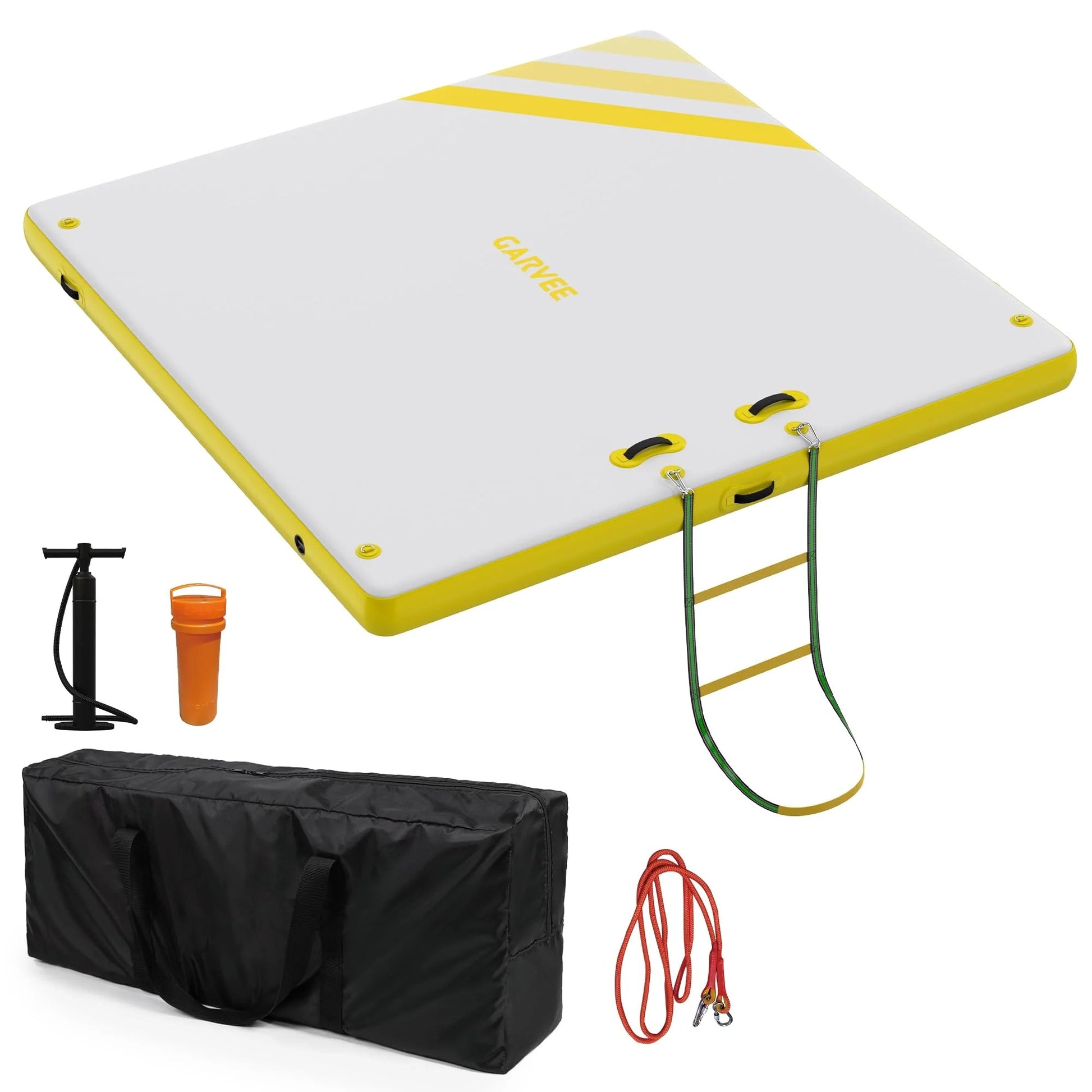 Garvee Inflatable Floating Dock Water Platform with Rope Ladder Non-Slip Surface for Pool Beach Ocean, 10 ft 8 ft 6 ft, Yellow