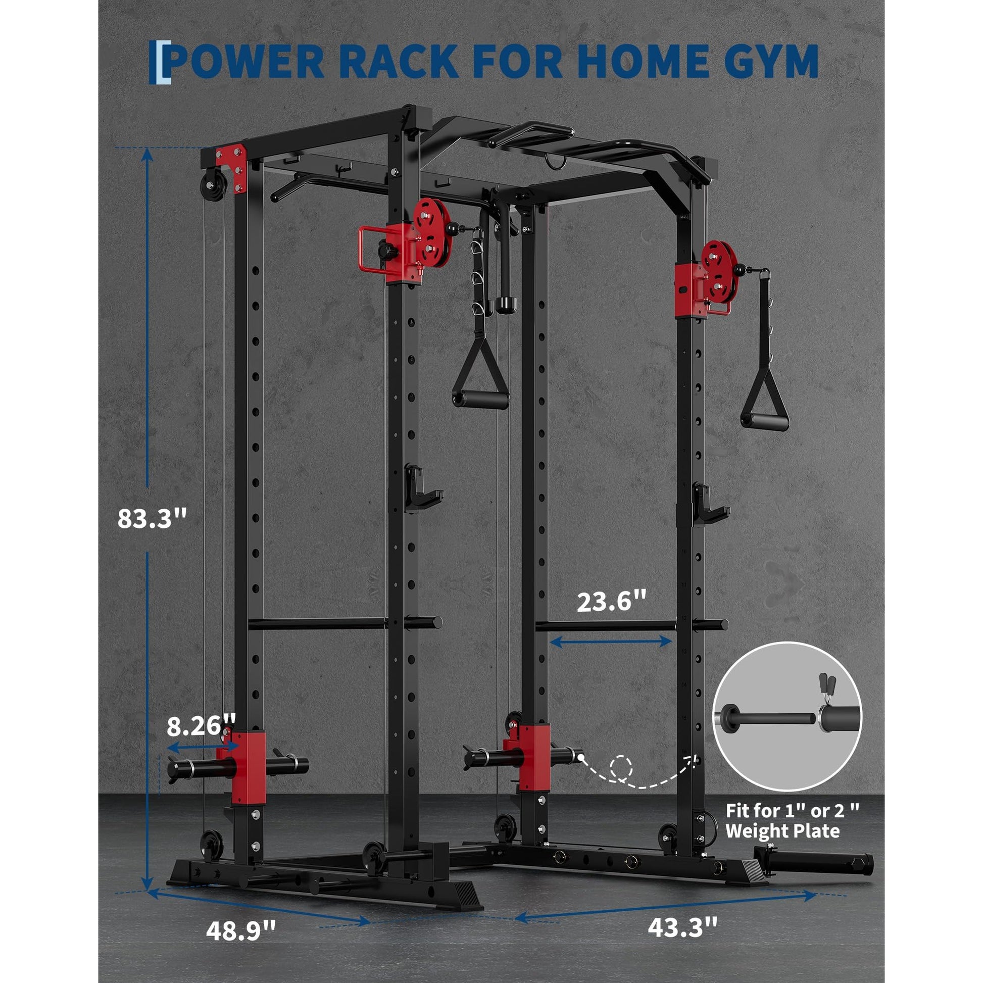 Garvee Power Cage Multi-Functional Power Racks with Dual Pulley Systems for Home Gym 1200 LBS Capacity Red