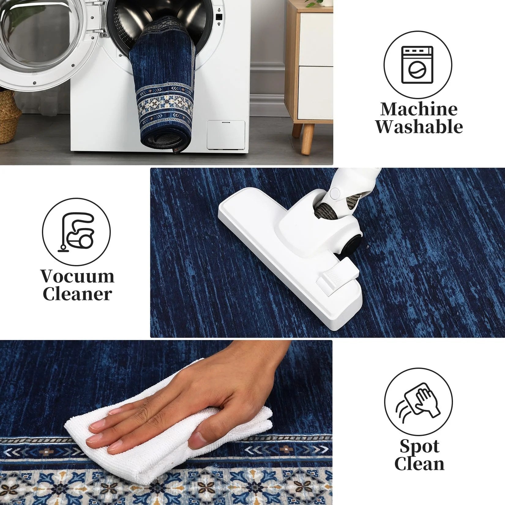 Garvee Tapis de cuisine 2x6 lavable, doux, antidérapant, de couloir, d'intérieur, géométrique moderne bleu