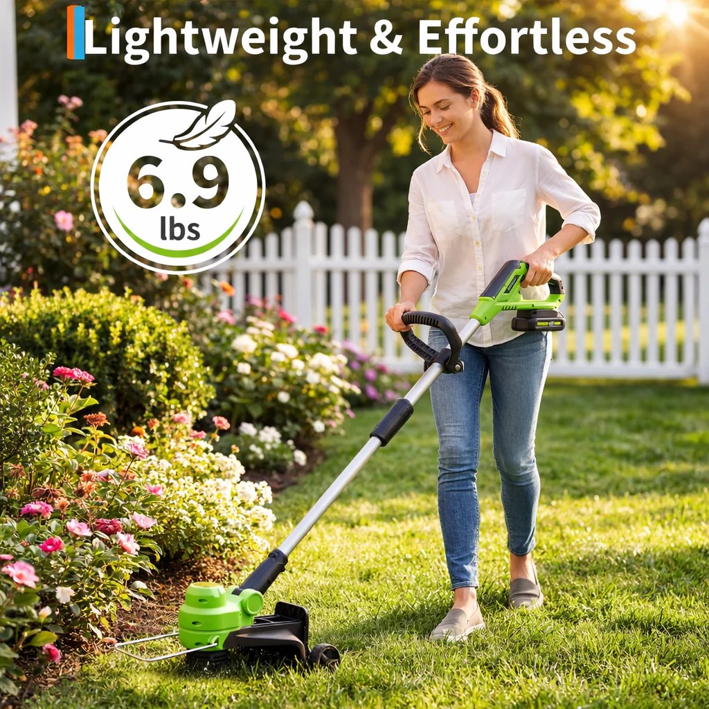Garvee 20V Grass Trimmer With Dual Lithium Batteries, 8 Cutting Lines, Portable Electric Garden Cutter, Lightweight Design