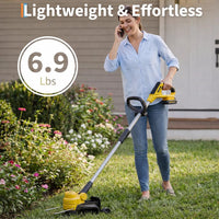Garvee 20V Grass Trimmer With Dual Lithium Batteries, 8 Cutting Lines, Portable Electric Garden Cutter, Lightweight Design, Yellow
