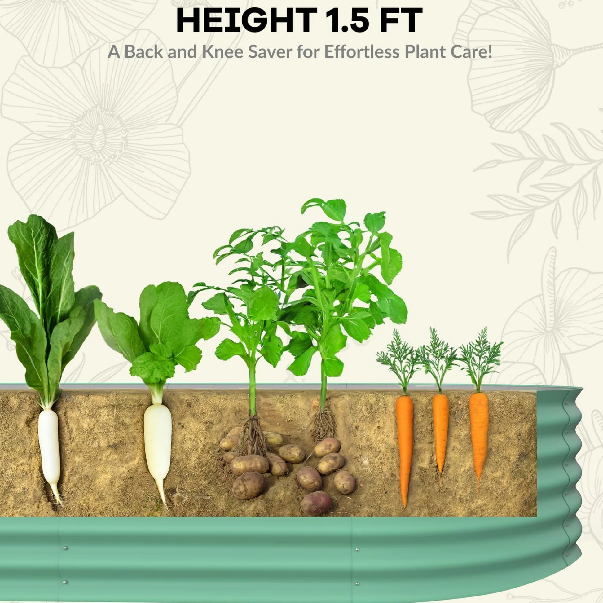 Garvee 2 Pcs 10x4x1.5ft Galvanized Raised Garden Bed - Heavy-Duty Metal Planter Box for Vegetables, Flowers, Herbs, 18/24In Tall, Beige/Green