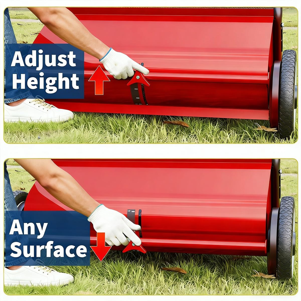 Garvee Push Lawn Sweeper 21-Inch Width, Enhanced 4-Brush System, Heavy Duty Steel Frame, Yard And Garden Cleanup, Red