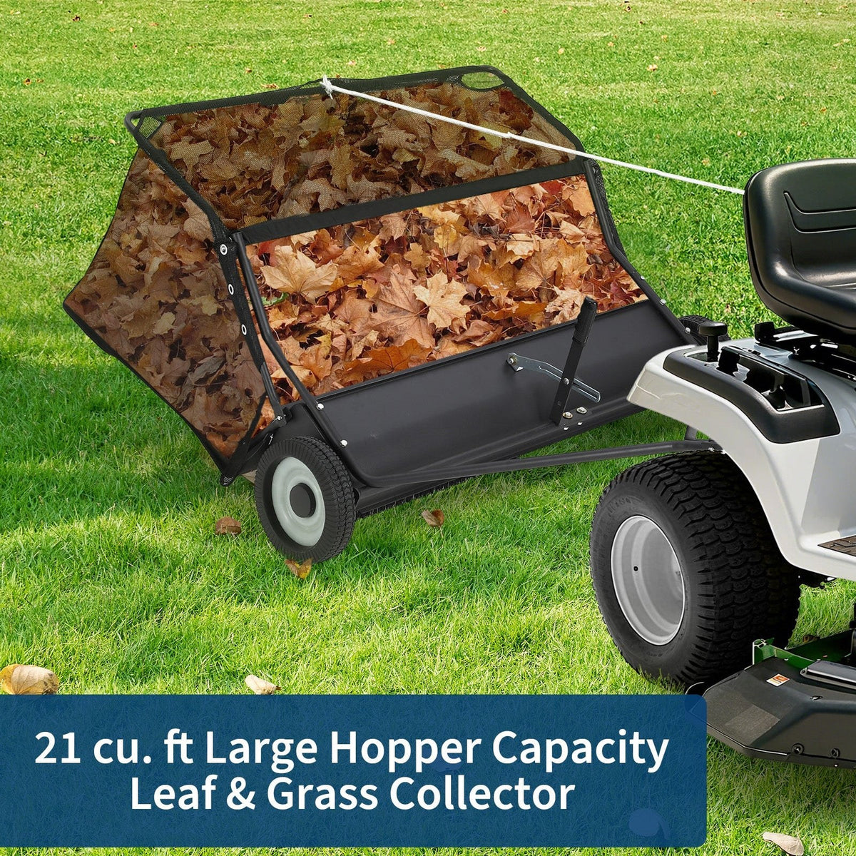 Garvee 42" Tow-Behind Lawn Sweeper, 21 cu ft Hopper, Adjustable Brush Height, Universal Hitch for Lawn Tractor ATV and UTV, Leaf and Grass Collector, Black