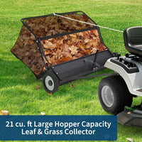 Garvee 42" Tow-Behind Lawn Sweeper, 21 cu ft Hopper, Adjustable Brush Height, Universal Hitch for Lawn Tractor ATV and UTV, Leaf and Grass Collector, Black