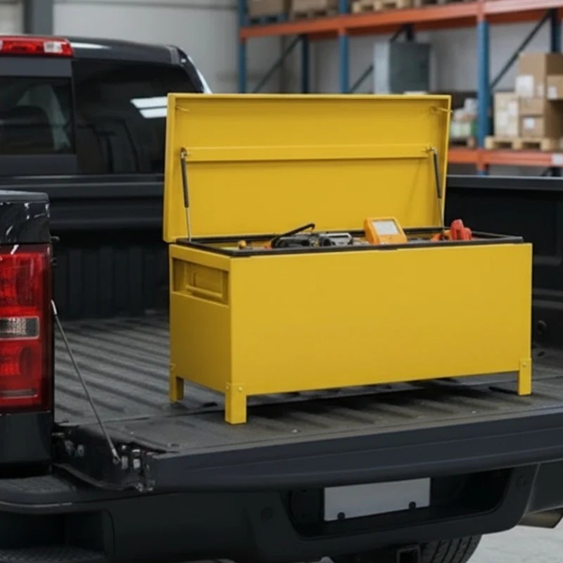 Garvee Steel Truck Bed Toolboxes 36'' Heavy Duty Aluminum Jobsite Storage Box Yellow Large Deck Chest