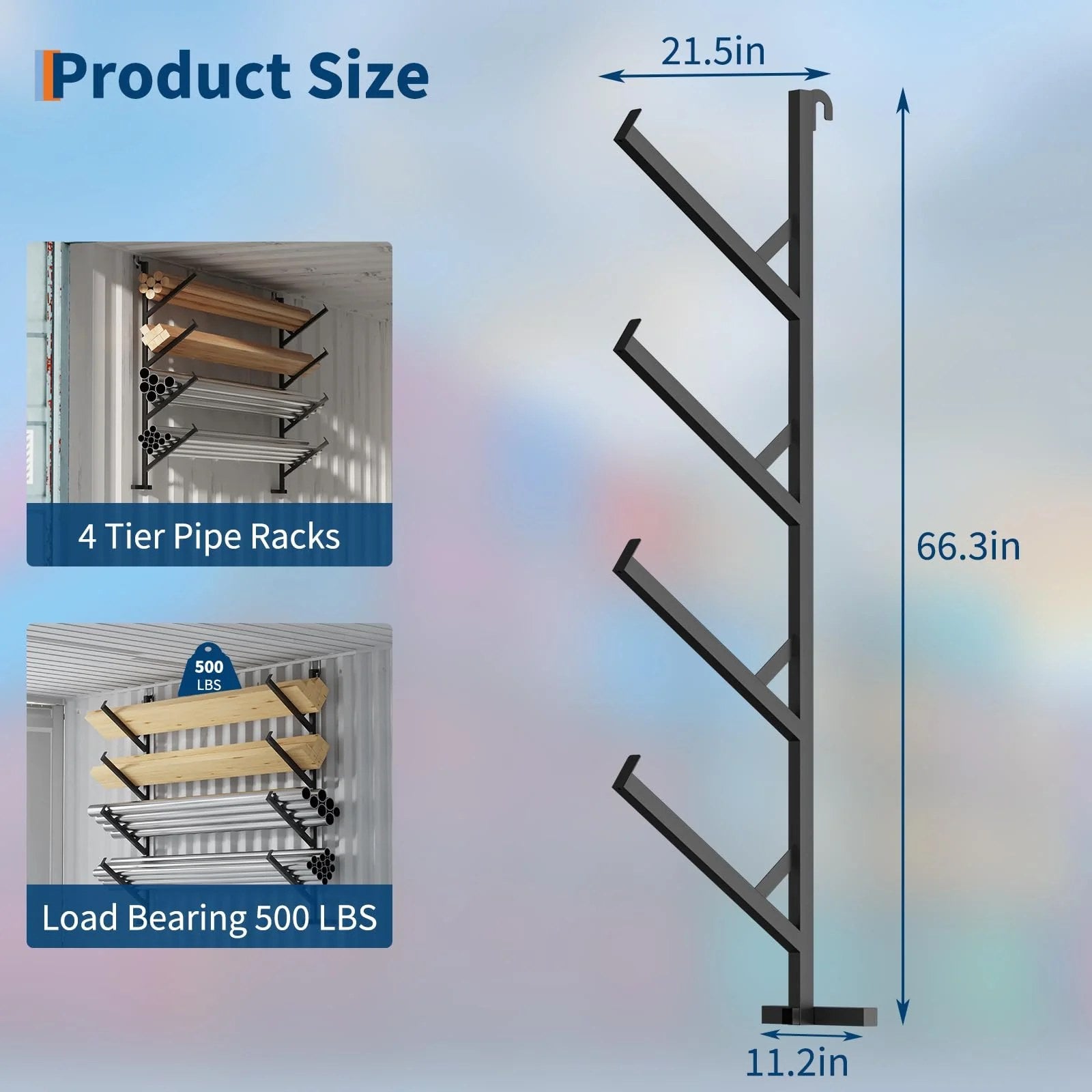 Garvee 2 Pack Shipping Container Pipe Rack, 4-Tier Heavy-Duty Shelving Brackets, No-Drill Installation, 400 LB Capacity, Black