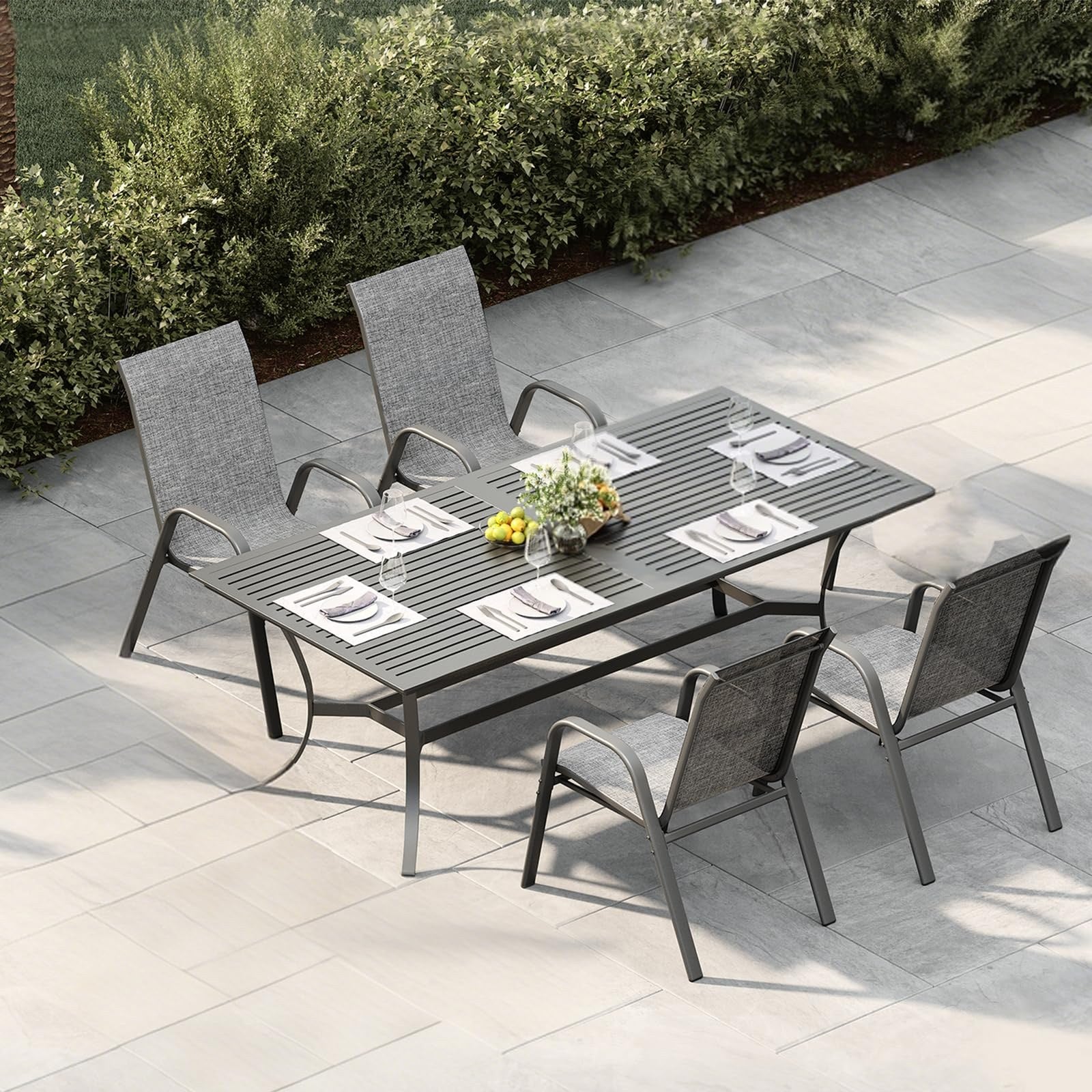 Garvee Patio Chairs Set of 4 Outdoor Stackable Dining Chairs with Textilene Fabric High Back Grey