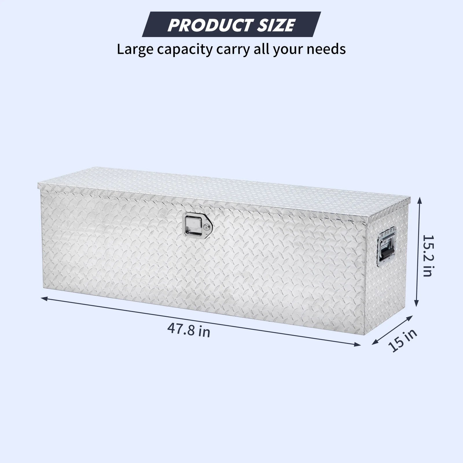 Boîte à outils en aluminium Garvee de 48 pouces pour benne de camion, coffre de rangement robuste et étanche avec serrure pour camions, remorques, camping-cars, argent