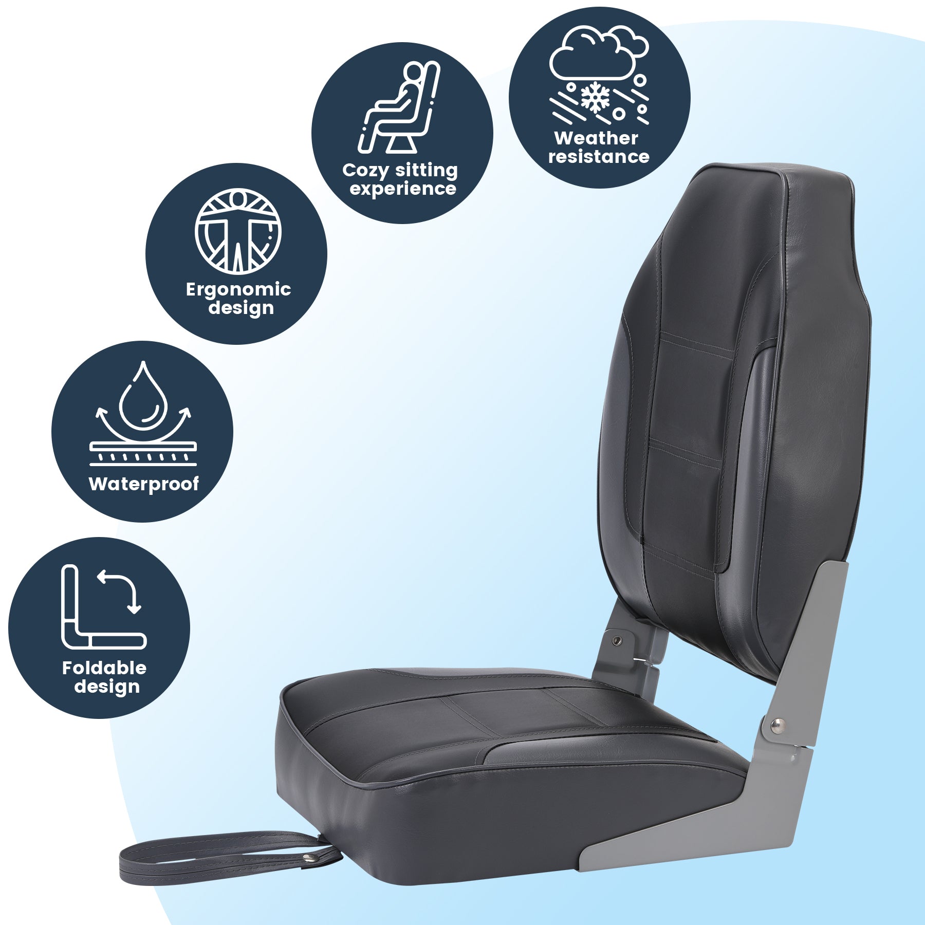 Garvee 2 Pack Folding High Back Boat Seats + Thickened Sponge Padding + Stainless Steel Screws + Waterproof PVC + Aluminum Hinges + 5" x 5" Bolt Hole Pattern + Fishing, Sightseeing