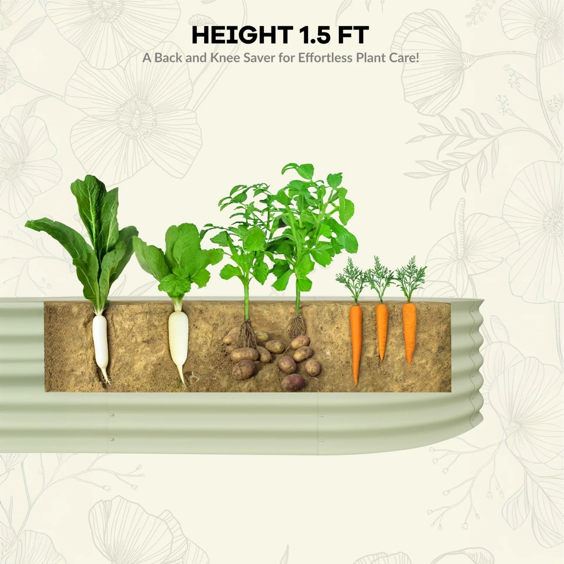 Garvee 2 Pcs Galvanized Raised Garden Bed - Heavy-Duty Metal Planter Box for Vegetables, Flowers, Herbs - 18/24In Tall, Rust-Resistant Outdoor Garden Box, 10x4x1.5ft Beige/Green